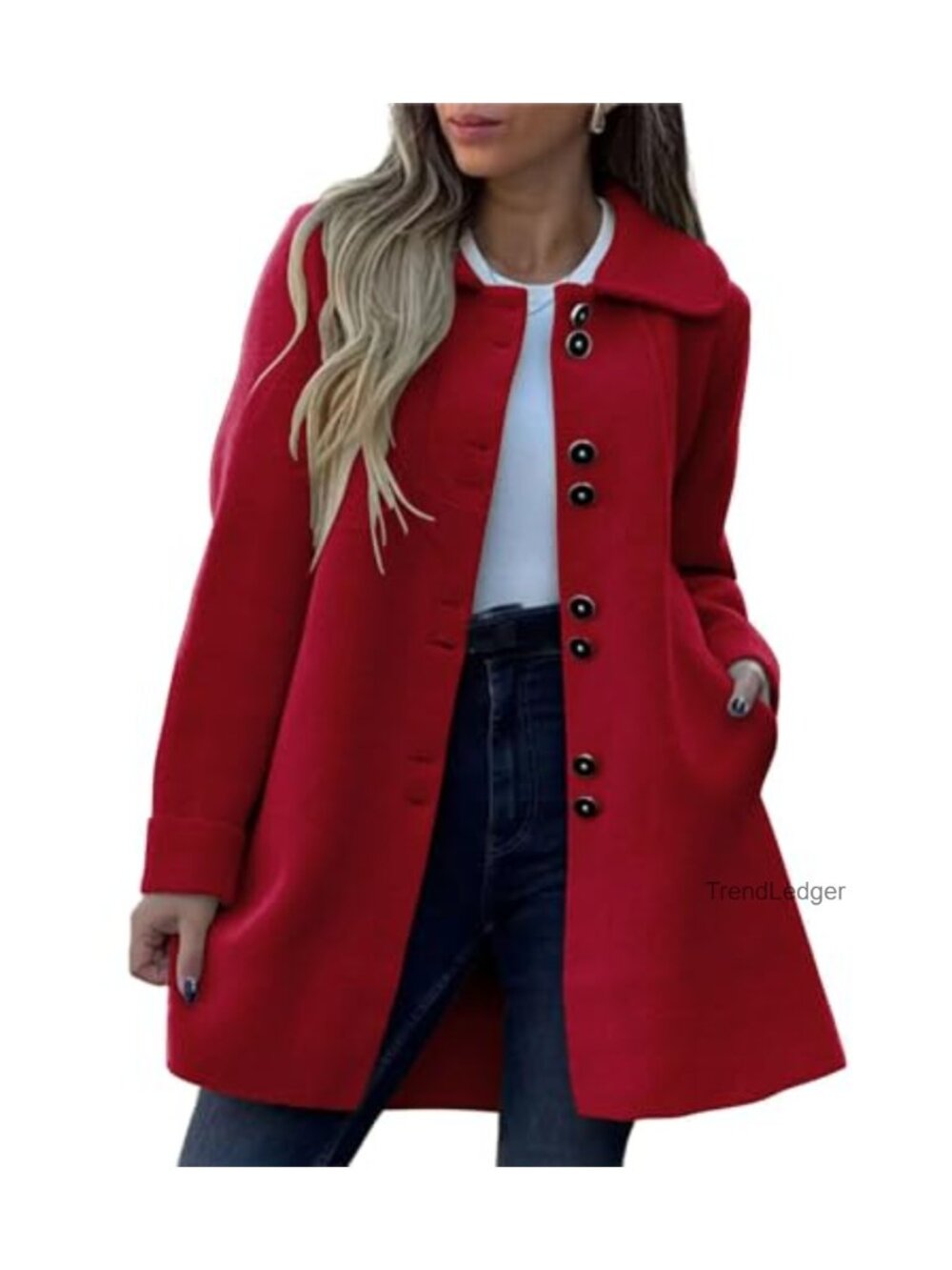 Wool Blend Peacoat, Elegant Lapel Collar, Single Breasted, Long Sleeve, Winter